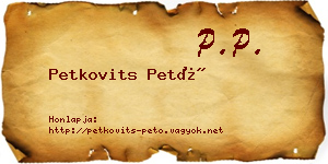 Petkovits Pető névjegykártya